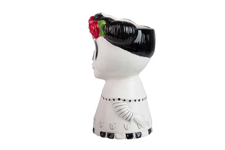 Vaso de cerâmica com caveira mexicana 21x17x31 cm