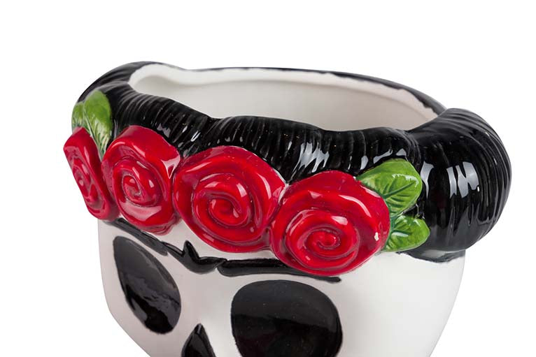 Vaso de cerâmica com caveira mexicana 21x17x31 cm