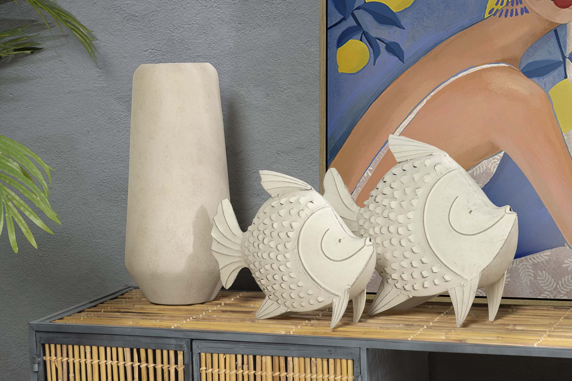 WHITE METAL FISH FIGURE 40x13x32 CM