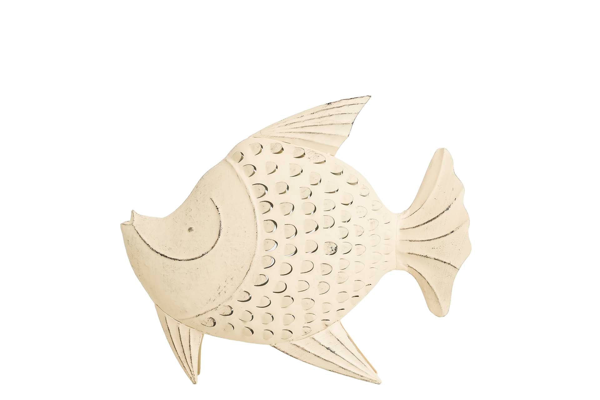 WHITE METAL FISH FIGURE 34x11x24 CM