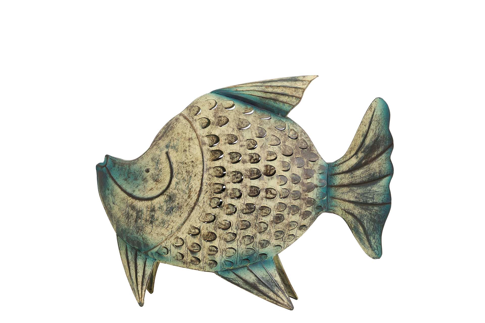 BLUE METAL FISH FIGURE 34x11x24 CM