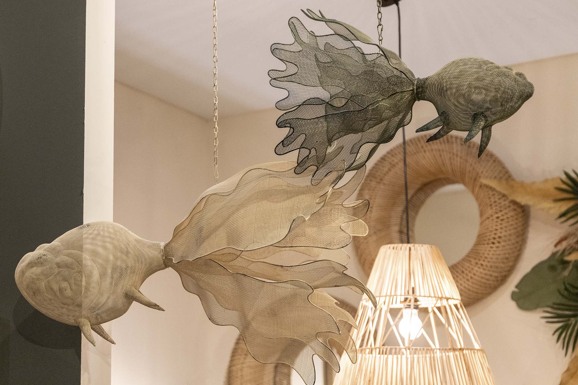 White Metal Hanging Fish Figurine 98x77x62 cm
