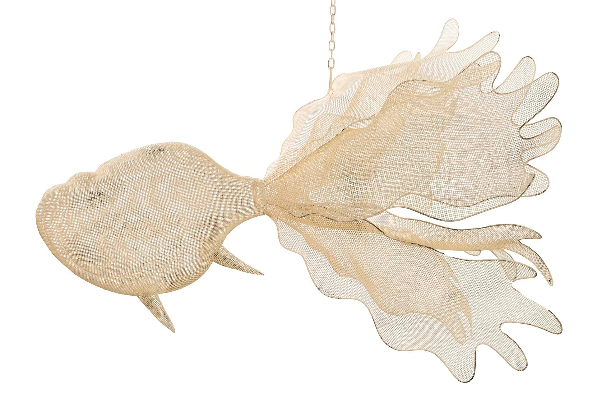 White Metal Hanging Fish Figurine 98x77x62 cm