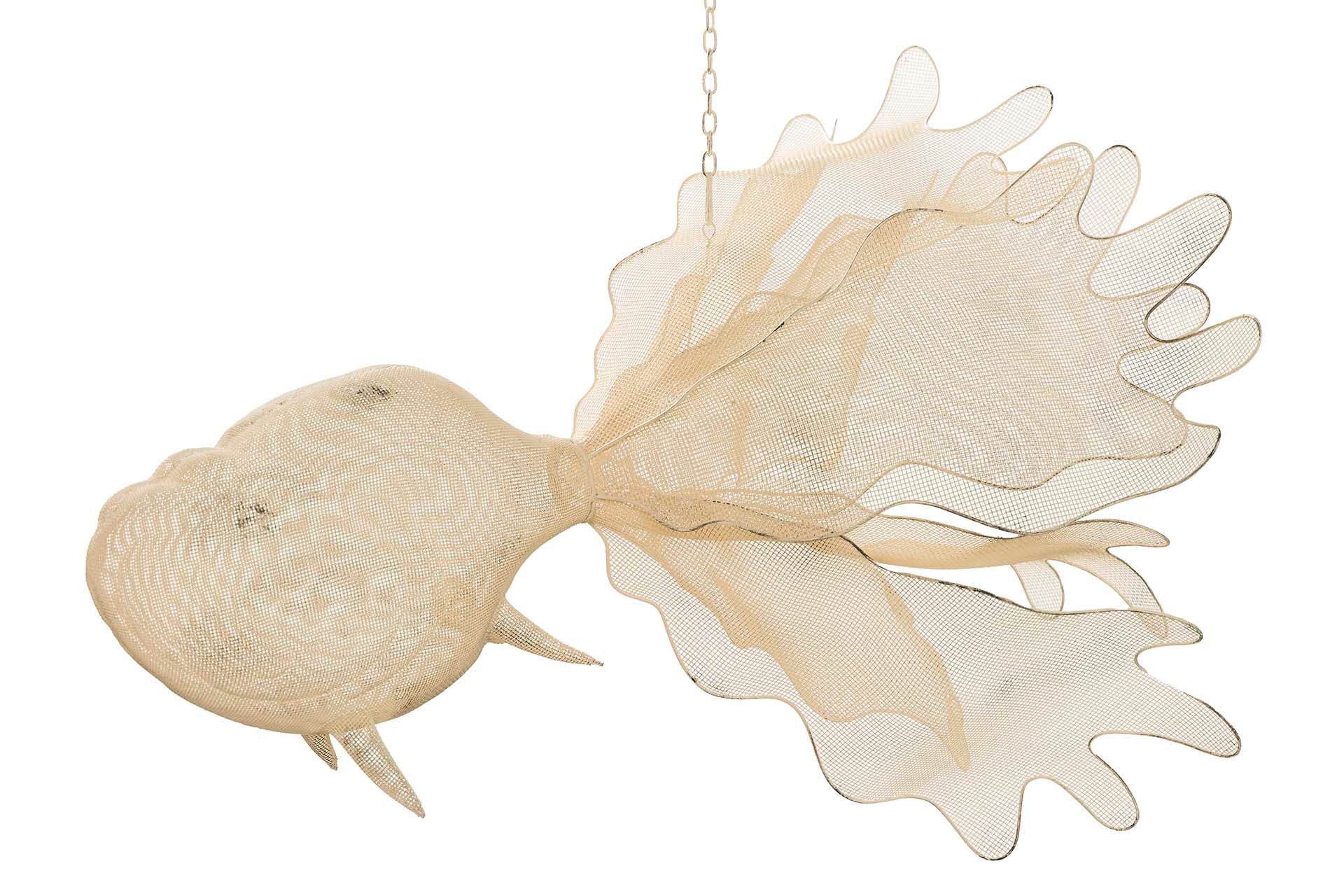 FIGURA PEZ COLGANTE METAL BLANCO 98x77x62 CM