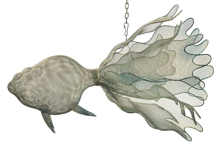 BLUE METAL FISH FIGURE 98x77x62 CM