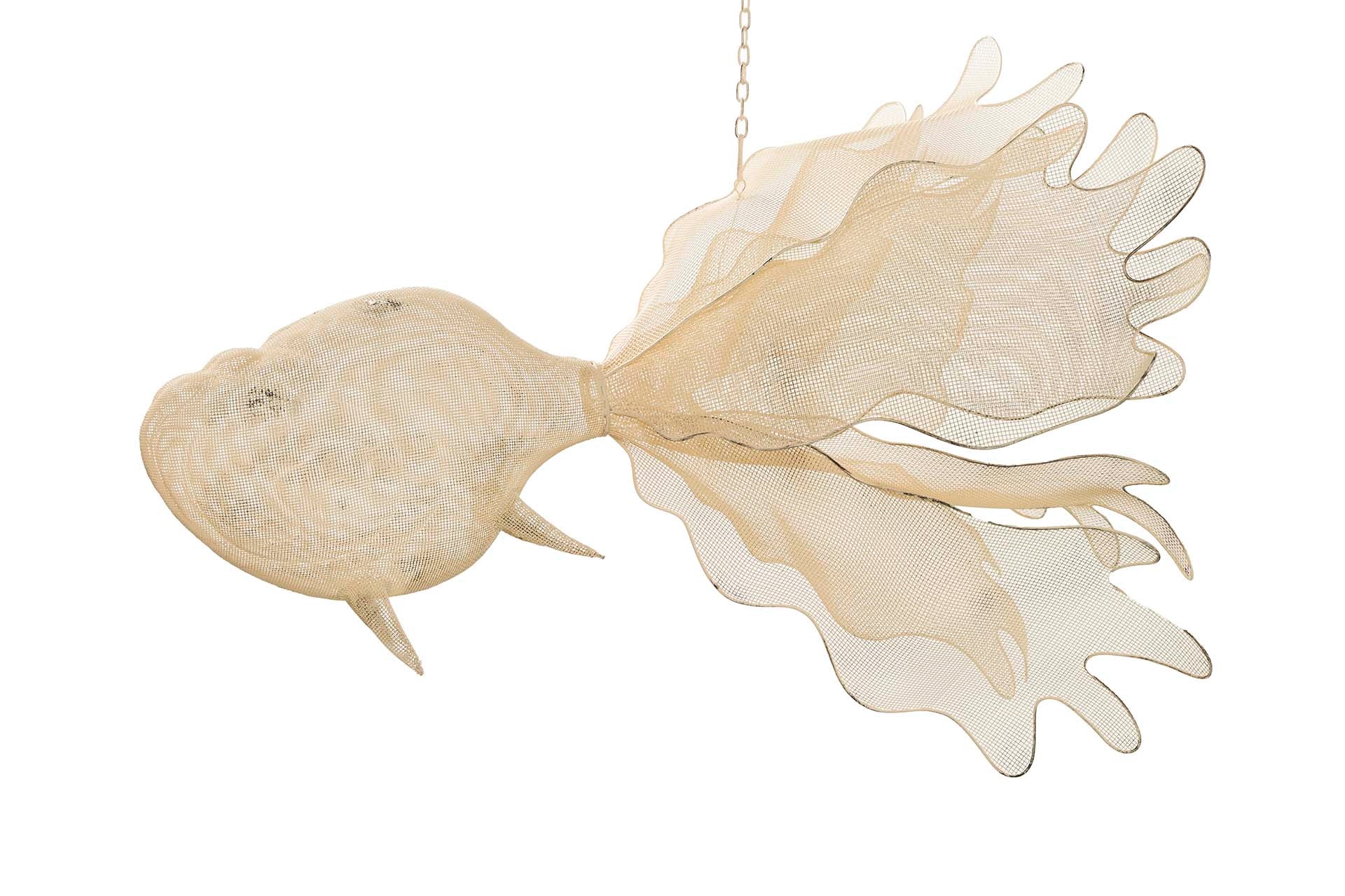 White Metal Hanging Fish Figurine 73x53x46 cm