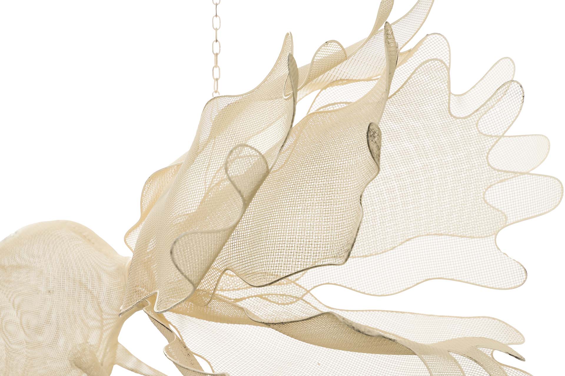 White Metal Hanging Fish Figurine 73x53x46 cm