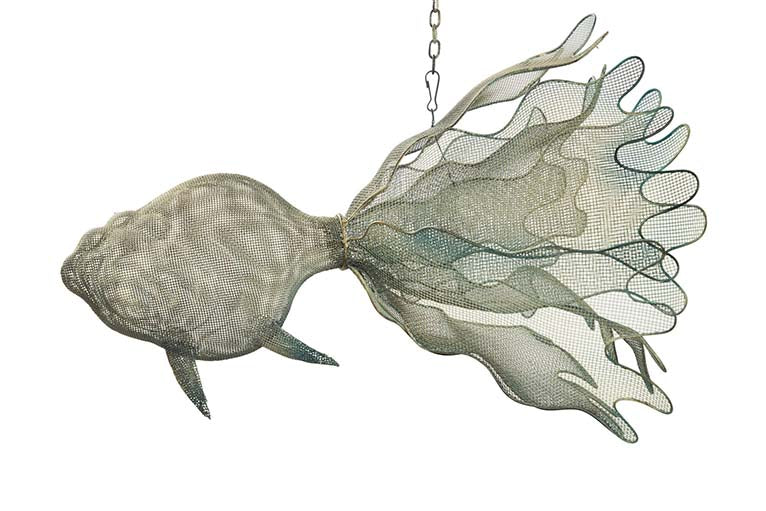 BLUE METAL HANGING FISH FIGURE 73x53x46 CM