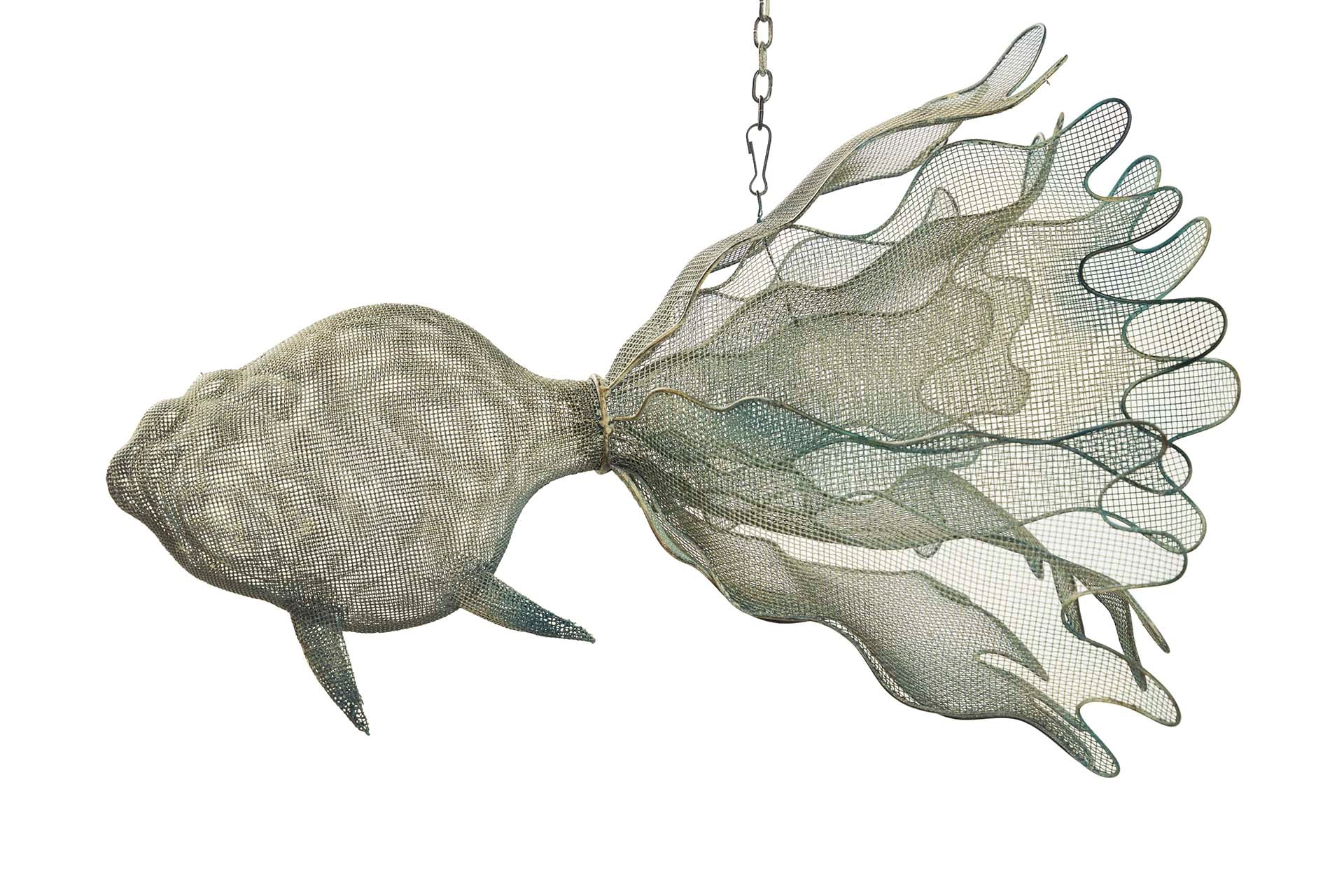 BLUE METAL HANGING FISH FIGURE 73x53x46 CM