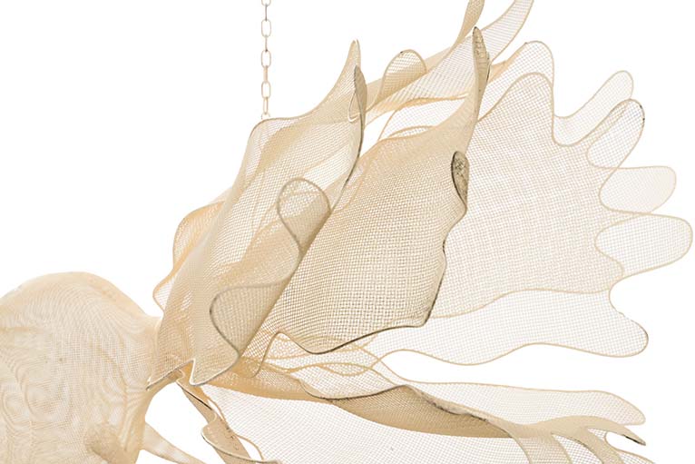 White Metal Hanging Fish Figurine 49x42x42 cm