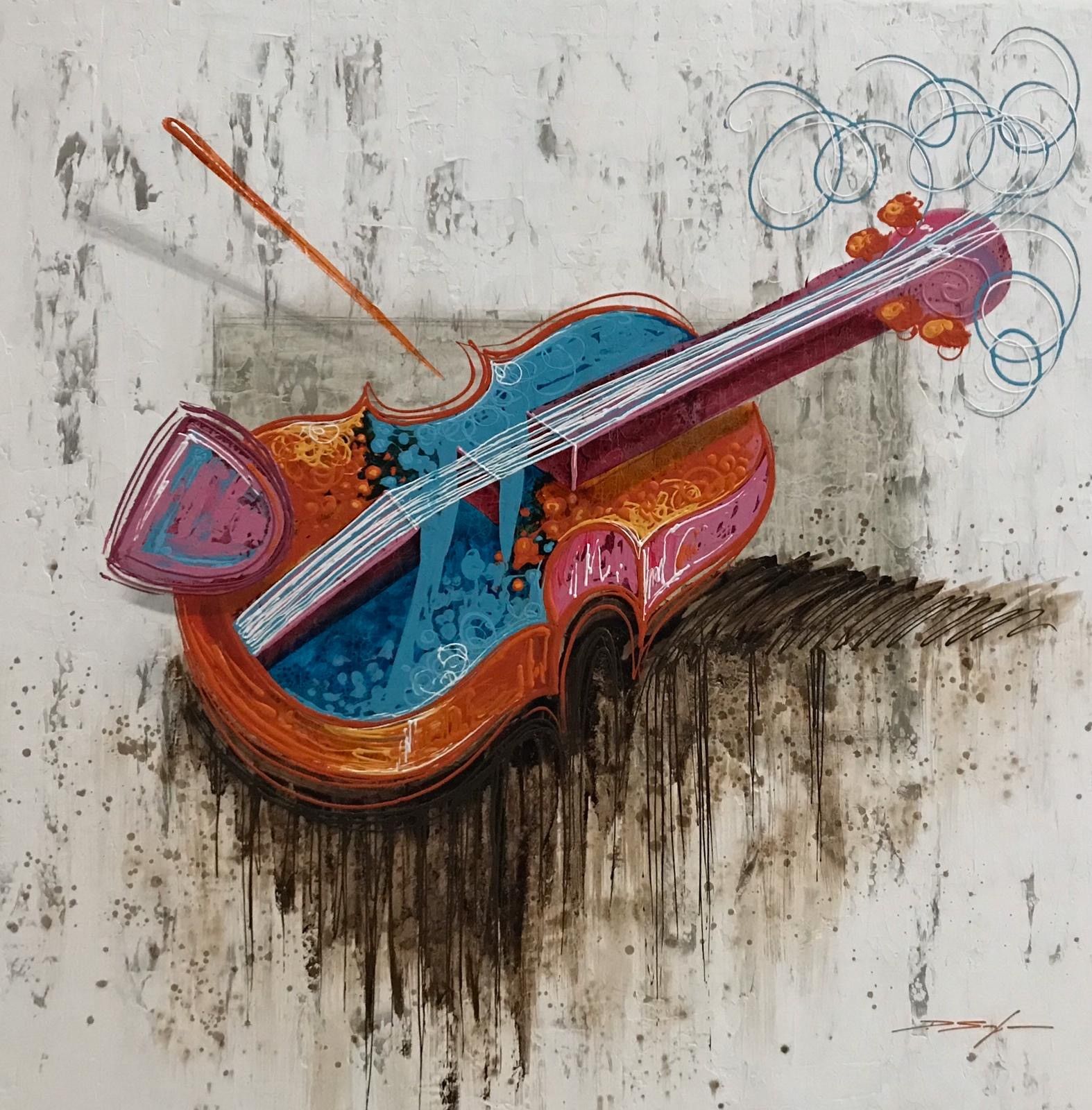 Cuadro original con violín colorido
