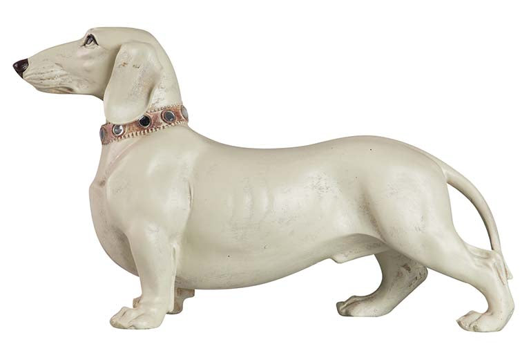 FIGURA PERRO TECKEL RESINA BEIGE 42x15x25 CM