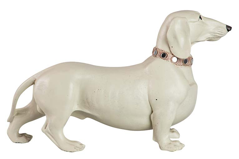 FIGURA PERRO TECKEL RESINA BEIGE 42x15x25 CM