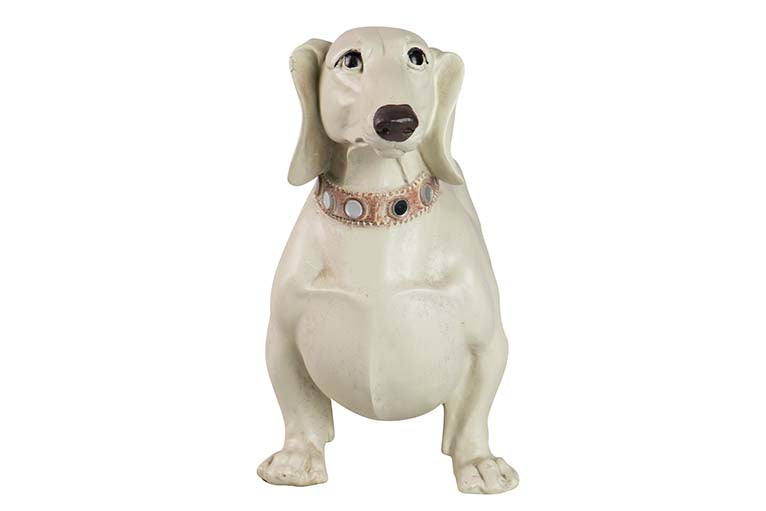 FIGURA PERRO TECKEL RESINA BEIGE 42x15x25 CM
