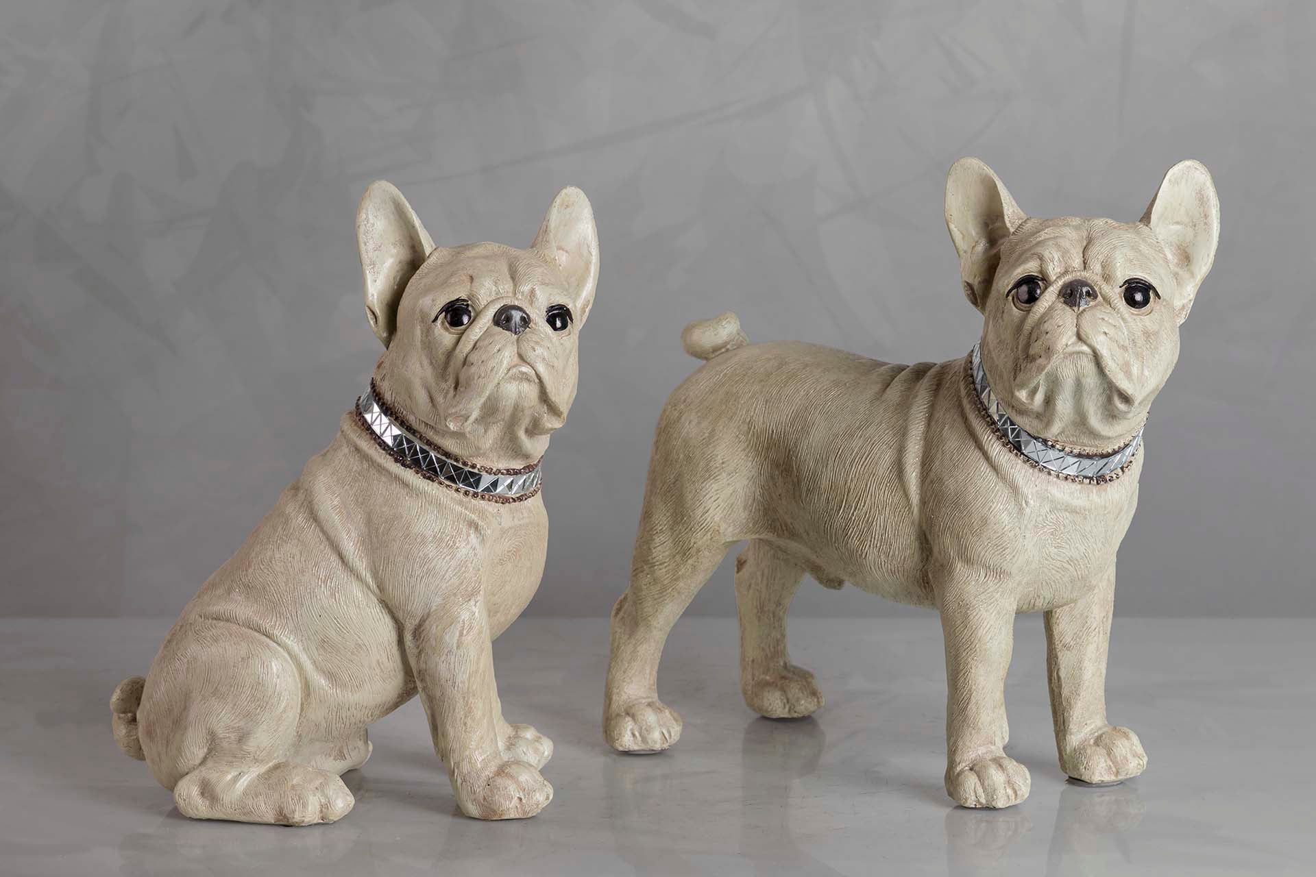 FIGURA DE BULLDOG FRANCÊS RESINA BEGE 24x16x29 CM