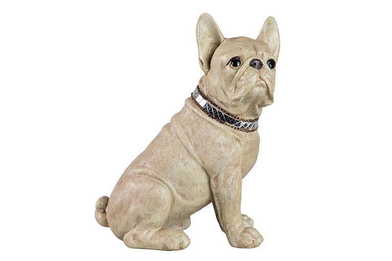 FIGURA DE BULLDOG FRANCÊS RESINA BEGE 24x16x29 CM