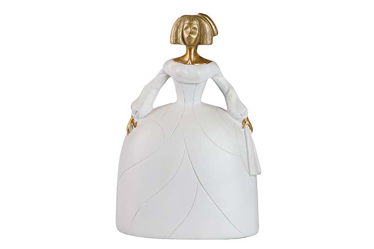 FIGURA MENINA RESINA BLANCA DORADA 22x17x31 CM