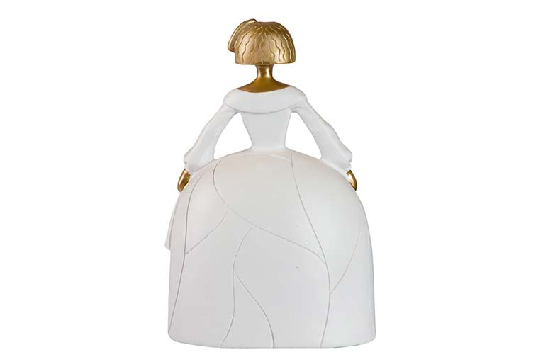 FIGURA MENINA RESINA BLANCA DORADA 22x17x31 CM