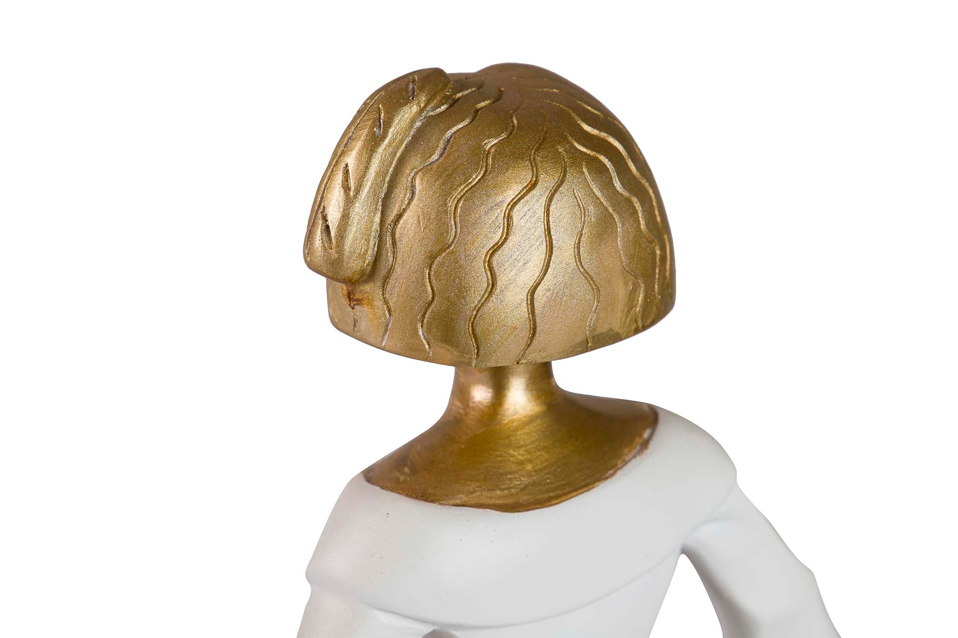 FIGURA MENINA RESINA BLANCA DORADA 22x17x31 CM