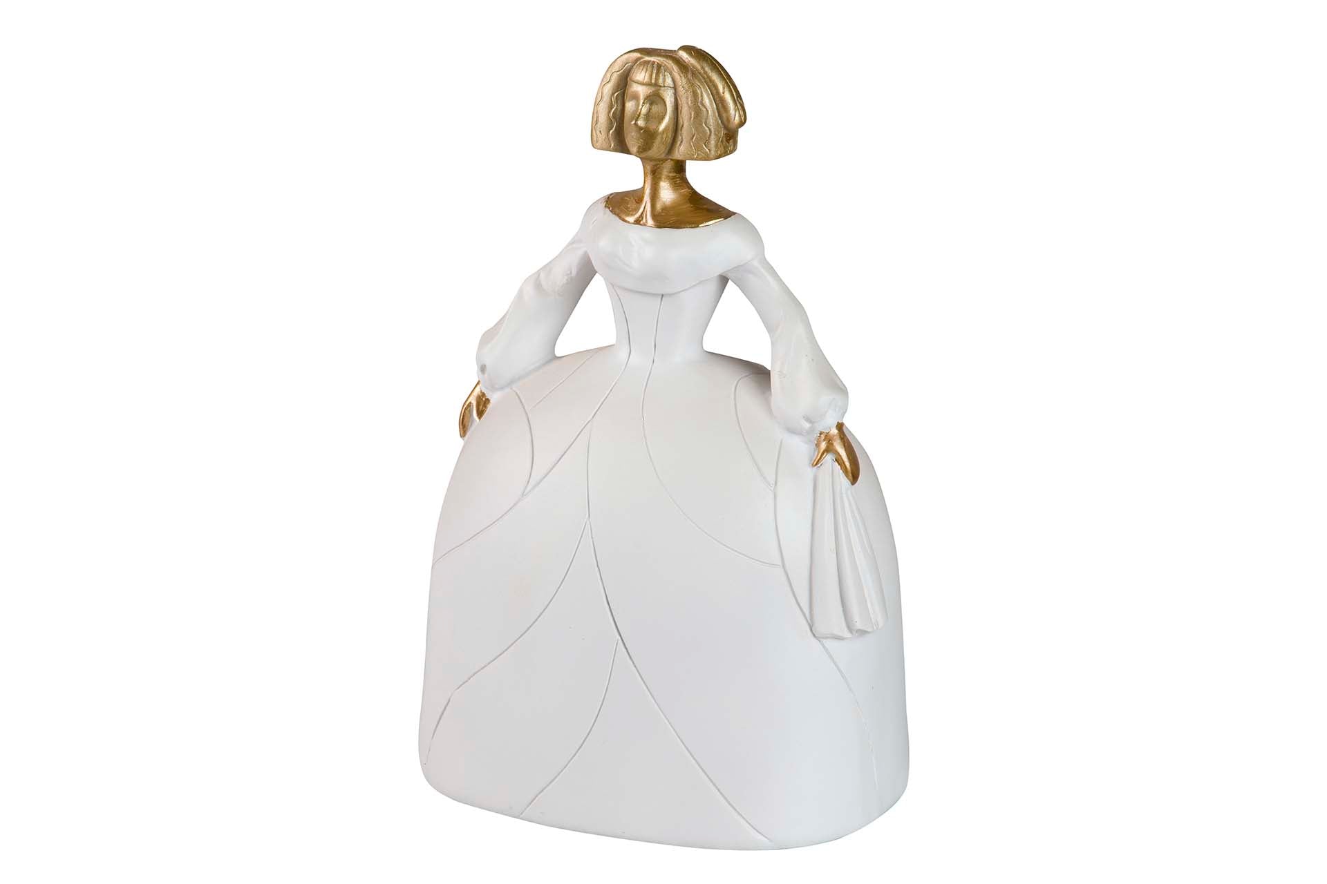 FIGURA MENINA RESINA BLANCA DORADA 22x17x31 CM