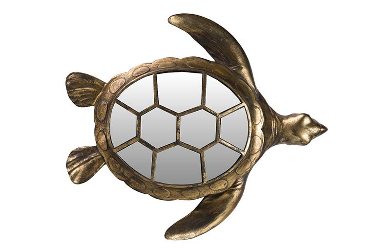 FIGURA TORTUGA PARED RESINA ESPEJO 39x34x6 CM
