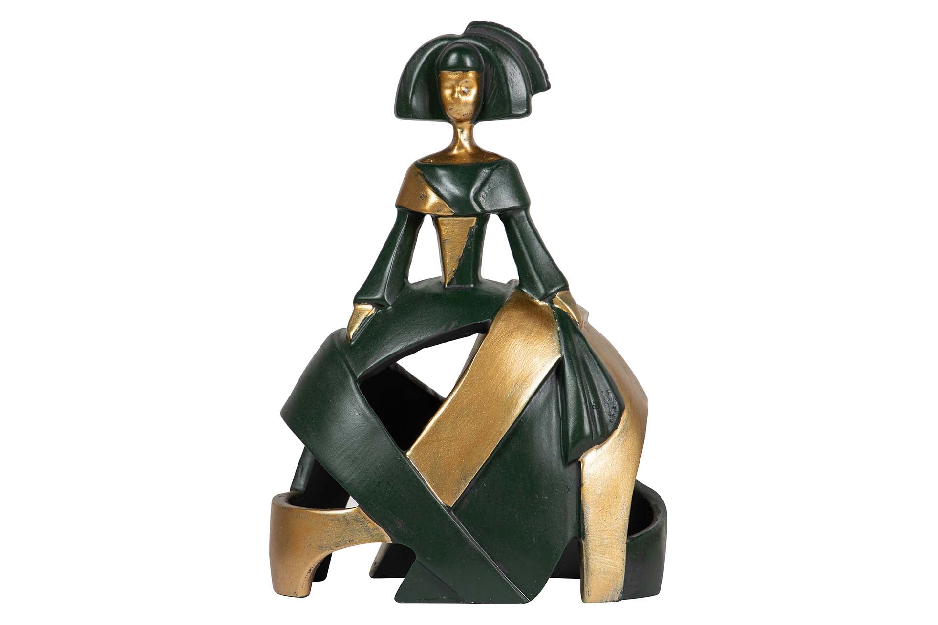 FIGURA MENINA RESINA DORADA NEGRA 16x10x24 CM