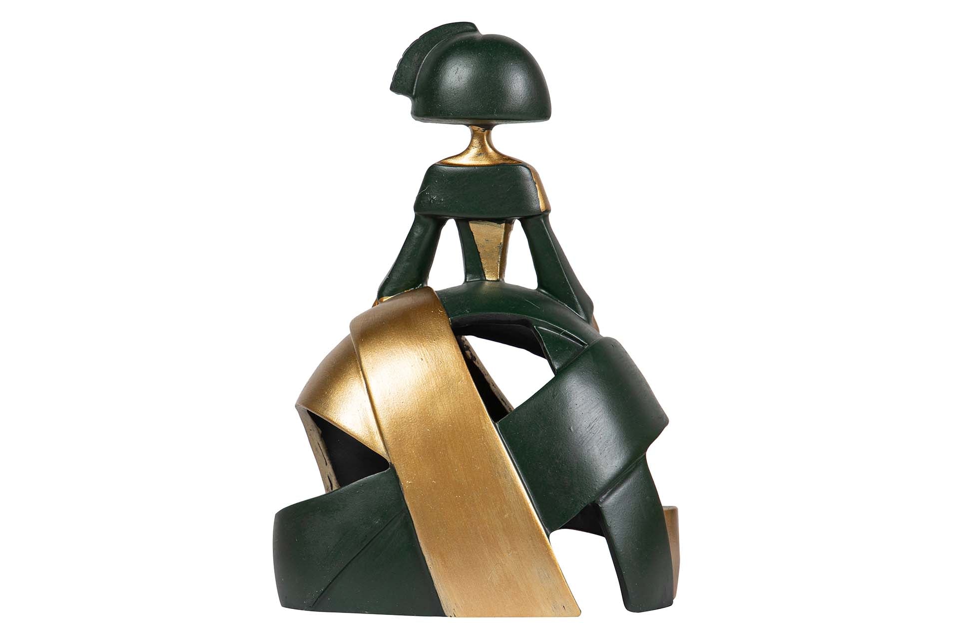 FIGURA MENINA RESINA DORADA NEGRA 16x10x24 CM