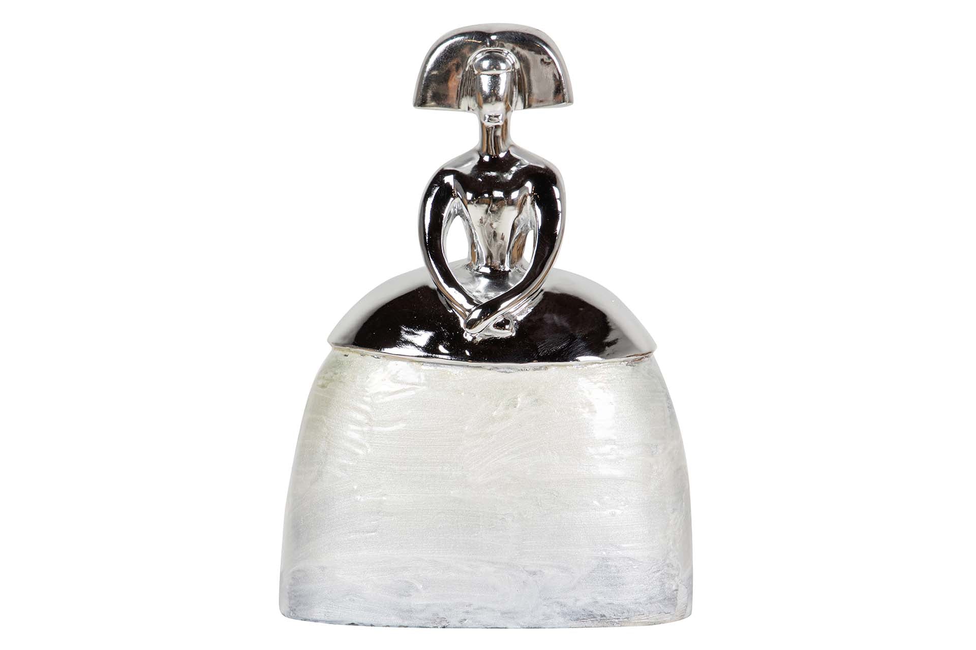 FIGURA MENINA RESINA PLATEADA 17x12x24 CM