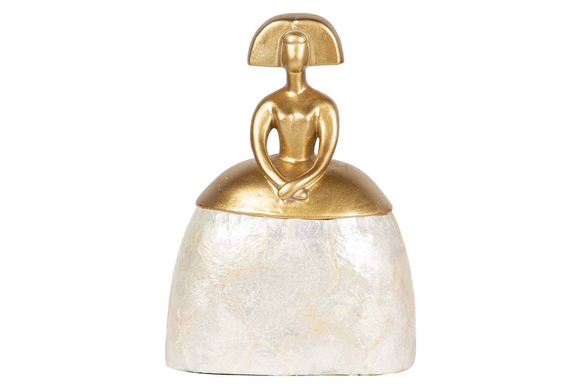FIGURA MENINA RESINA DORADA 17x12x24 CM