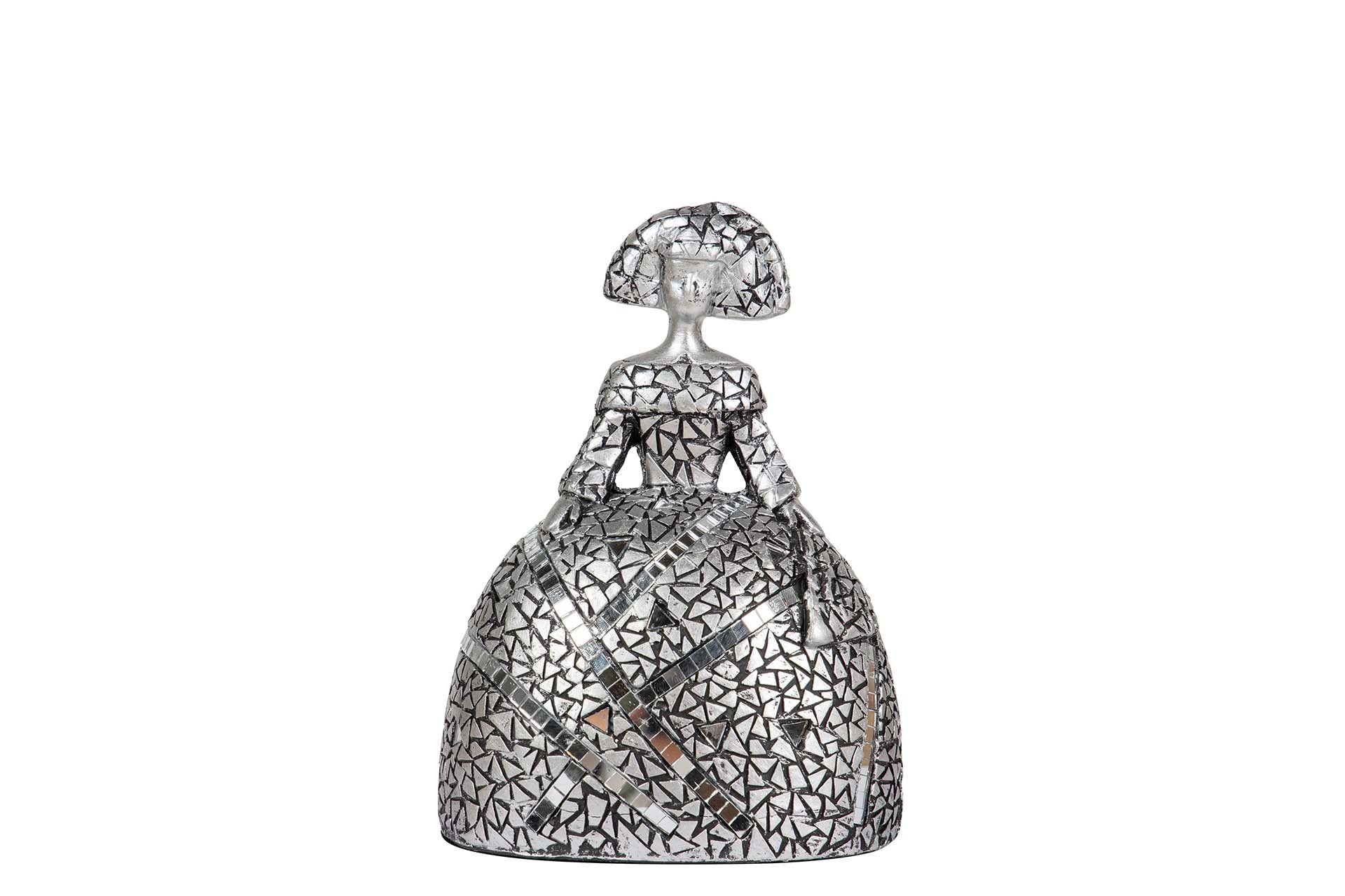 FIGURA MENINA RESINA PLATEADA 13x10x17 CM - Min.2 uds