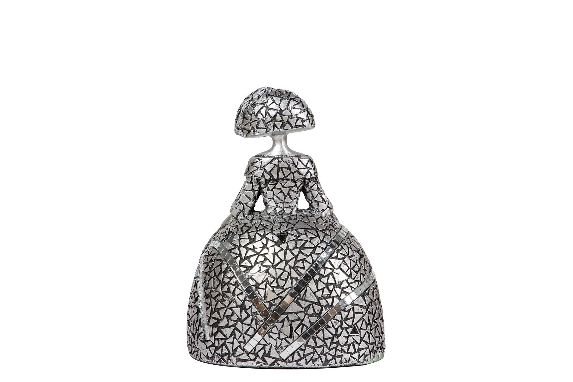 FIGURA MENINA RESINA PLATEADA 13x10x17 CM - Min.2 uds