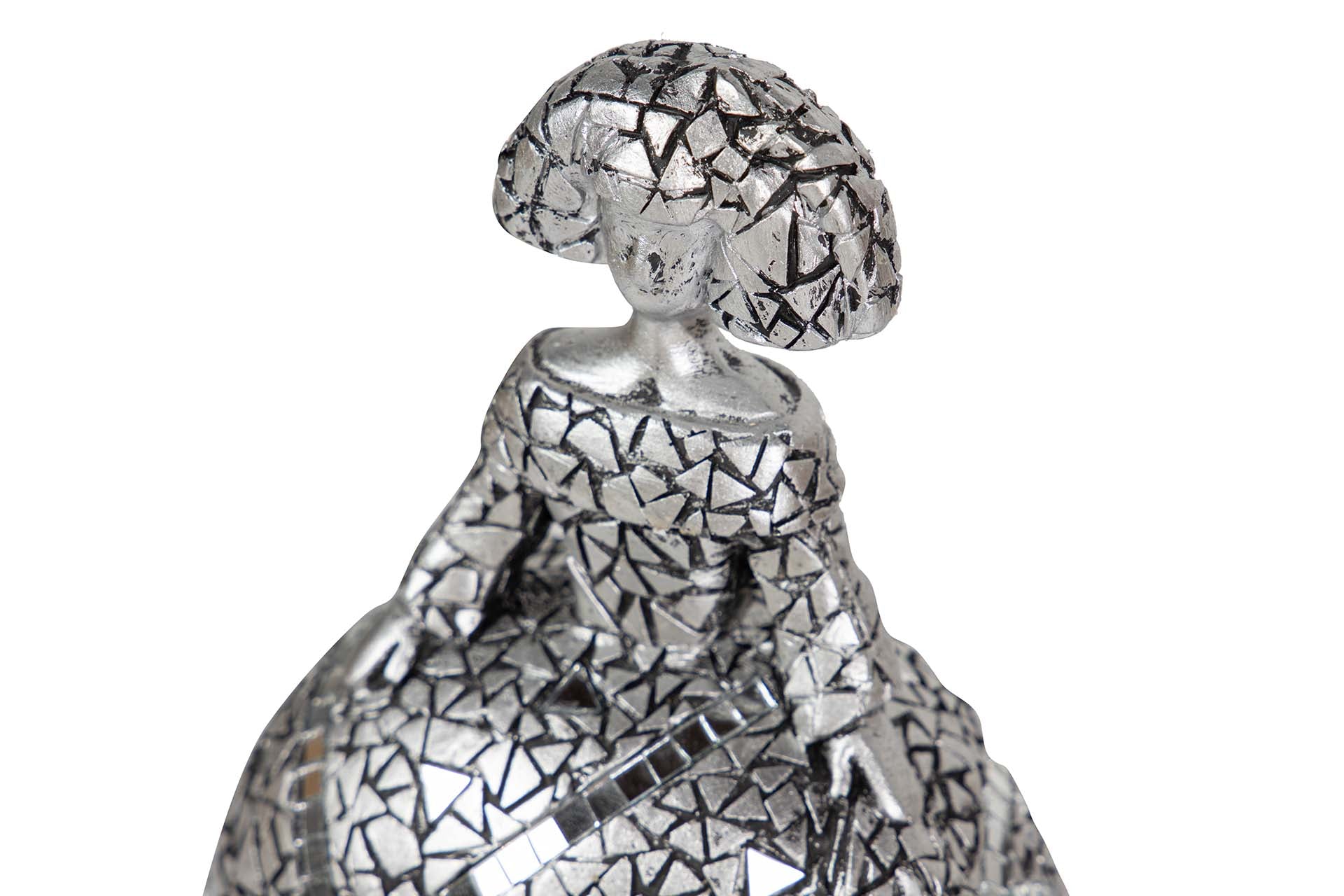 FIGURA MENINA RESINA PLATEADA 13x10x17 CM - Min.2 uds