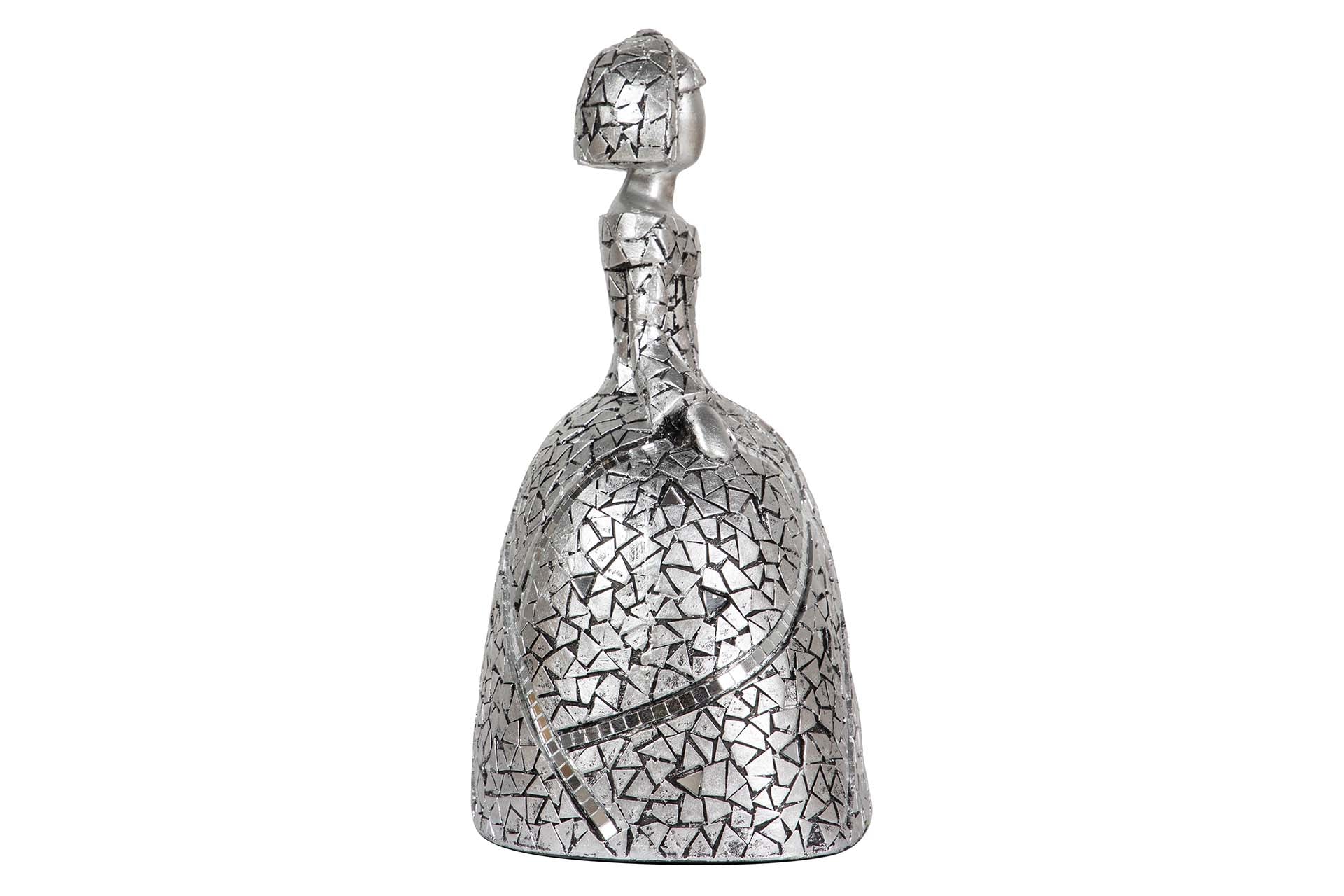 FIGURA MENINA RESINA PLATEADA 18x13x24 CM