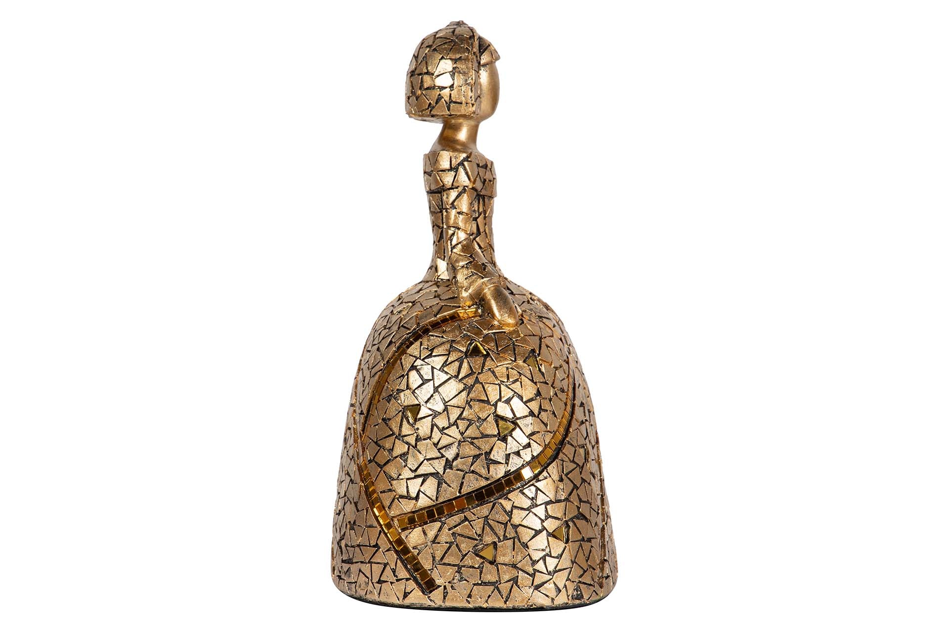 FIGURA MENINA RESINA DORADA 18x13x24 CM