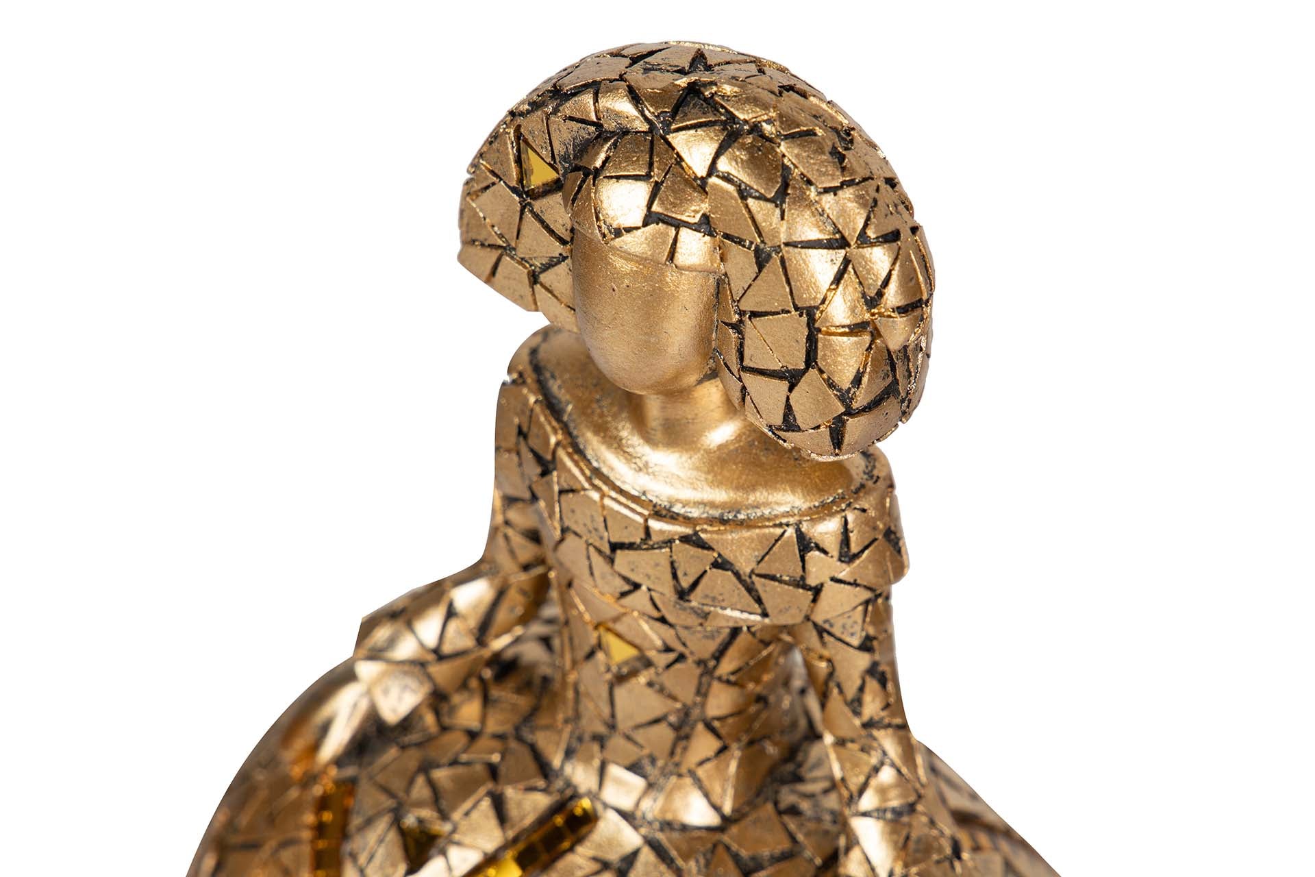 FIGURA MENINA RESINA DORADA 18x13x24 CM