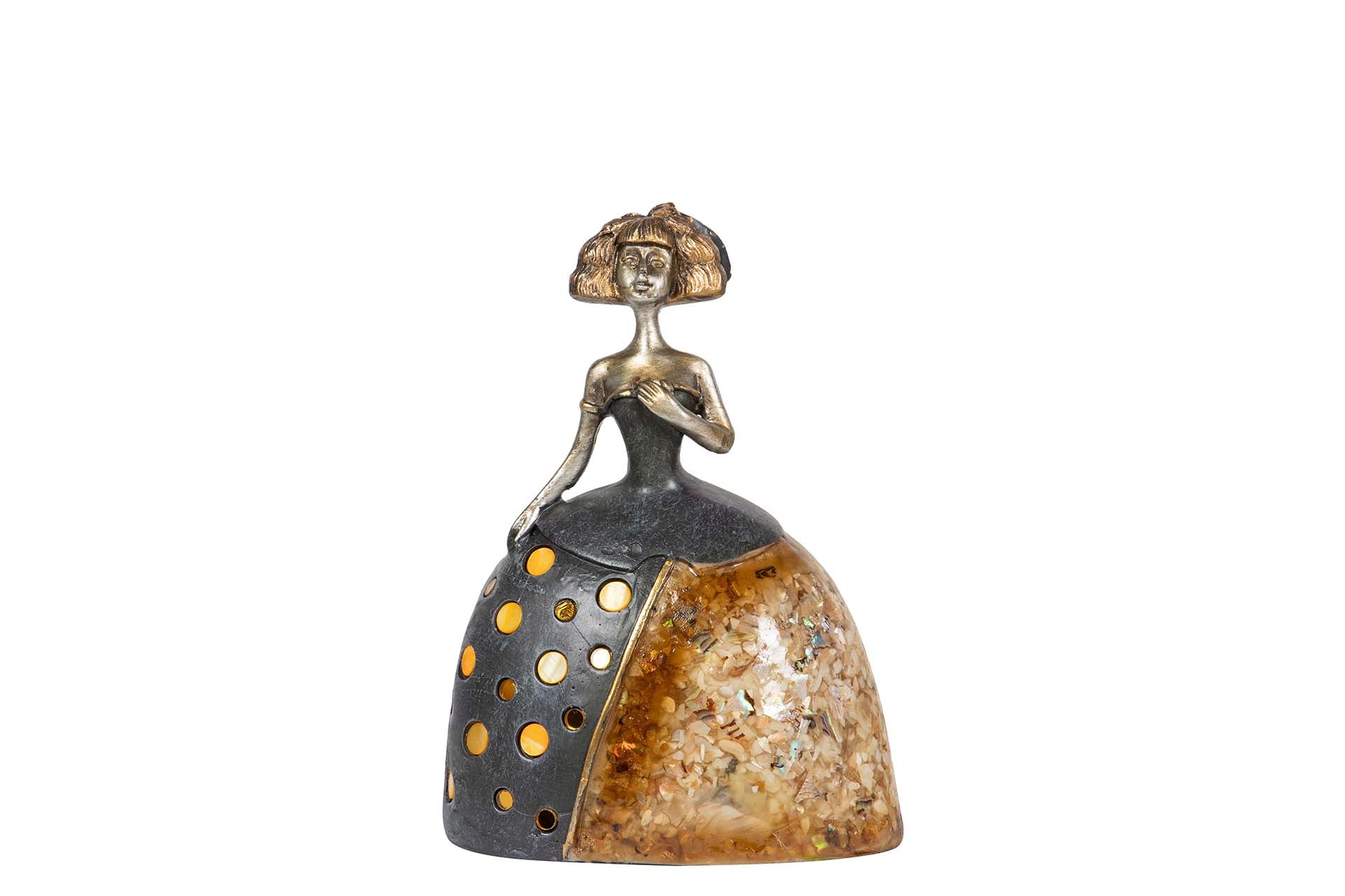 FIGURA MENINA RESINA DORADA 13x9x17 CM