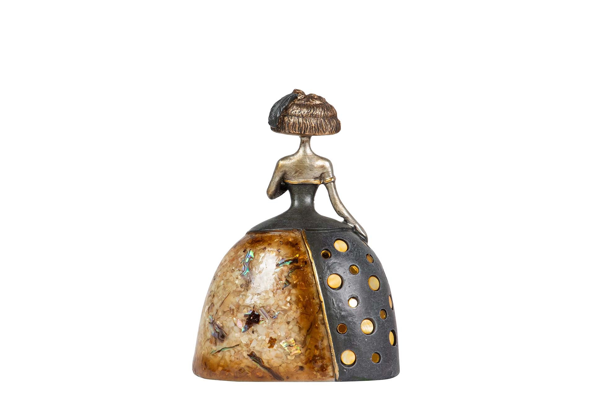 FIGURA MENINA RESINA DORADA 13x9x17 CM