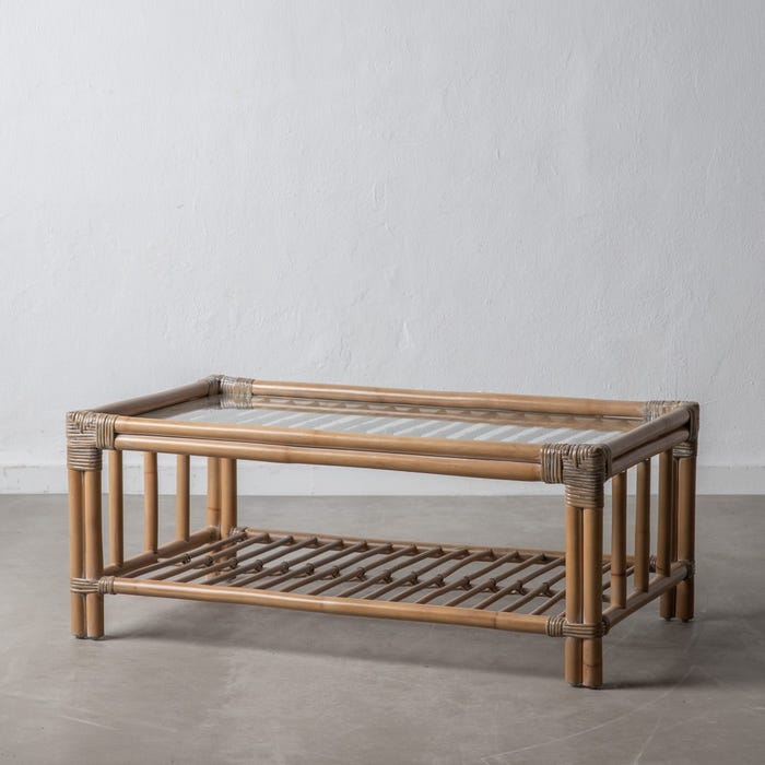 Mesa Centro Natural Ratán / Cristal 100 X 60 X 40 Cm