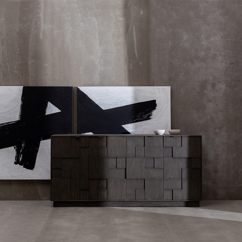 Gray Mindi Wood Sideboard Living Room 180 X 45 X 85 Cm