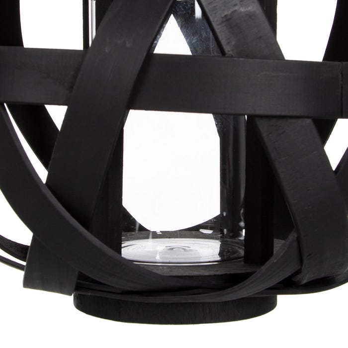 Farol Portavelas Negro Bambú Decoración 30 X 30 X 26 Cm