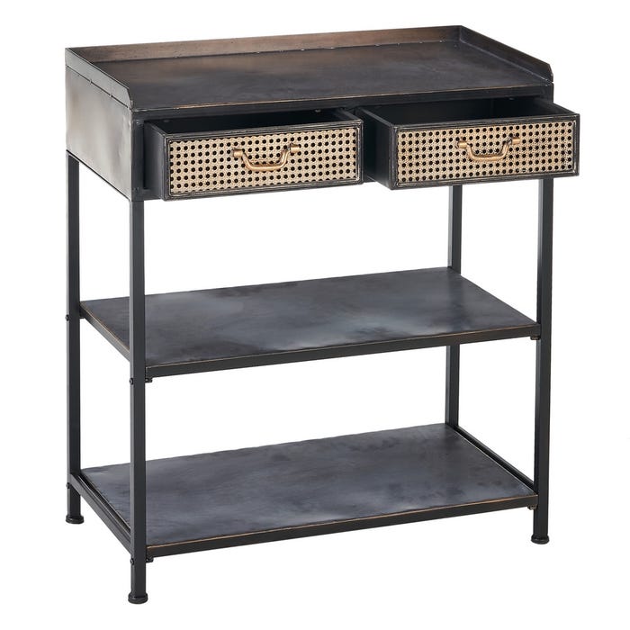 Mueble Recibidor Negro-Marrón Metal 75,50 X 38 X 85 Cm