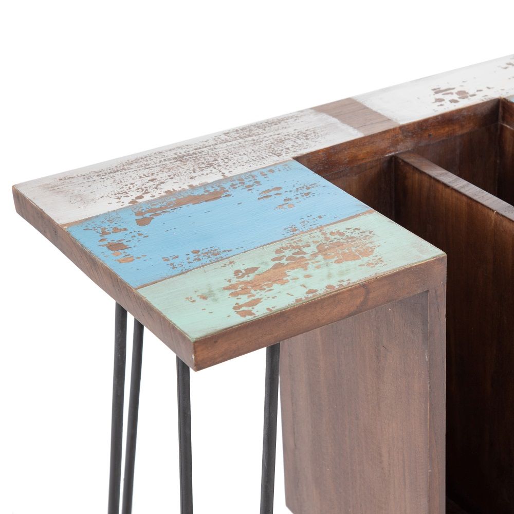 Mesa de madeira/metal marrom-azul 140 x 35 x 77 cm