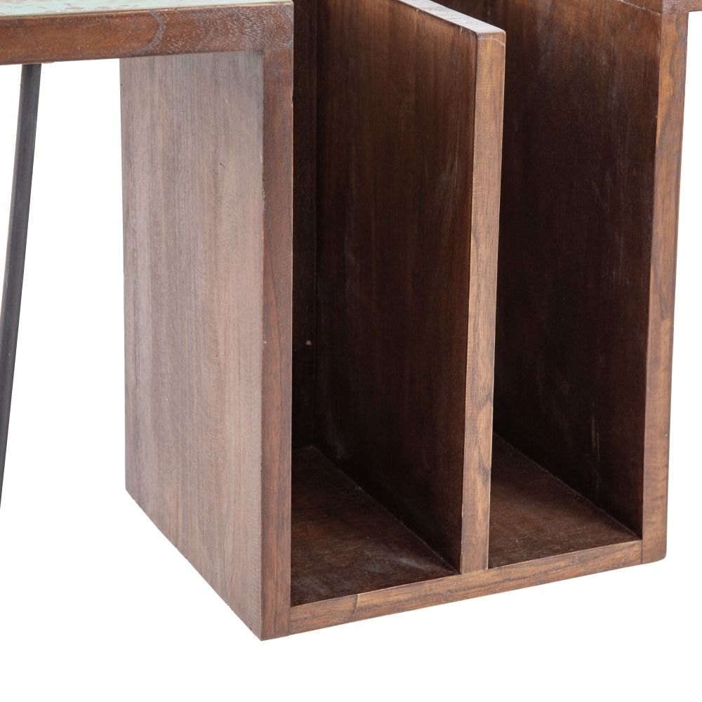 Mesa de madeira/metal marrom-azul 140 x 35 x 77 cm