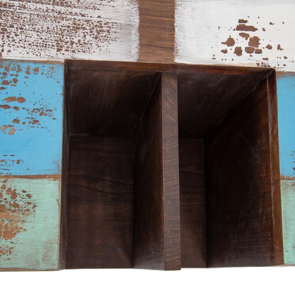 Mesa de madeira/metal marrom-azul 140 x 35 x 77 cm