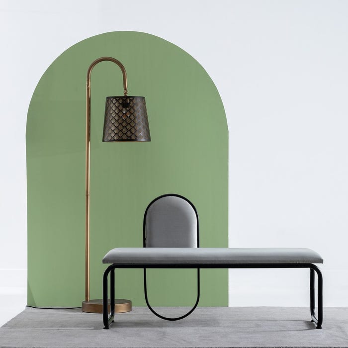 Banco de tecido de veludo cinza e metal 110 x 40 x 68 cm