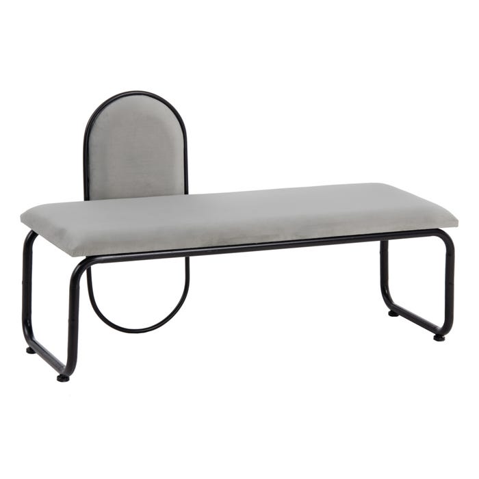 Banco de tecido de veludo cinza e metal 110 x 40 x 68 cm