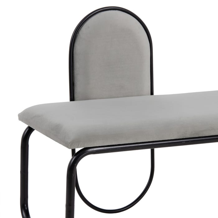 Banco de tecido de veludo cinza e metal 110 x 40 x 68 cm