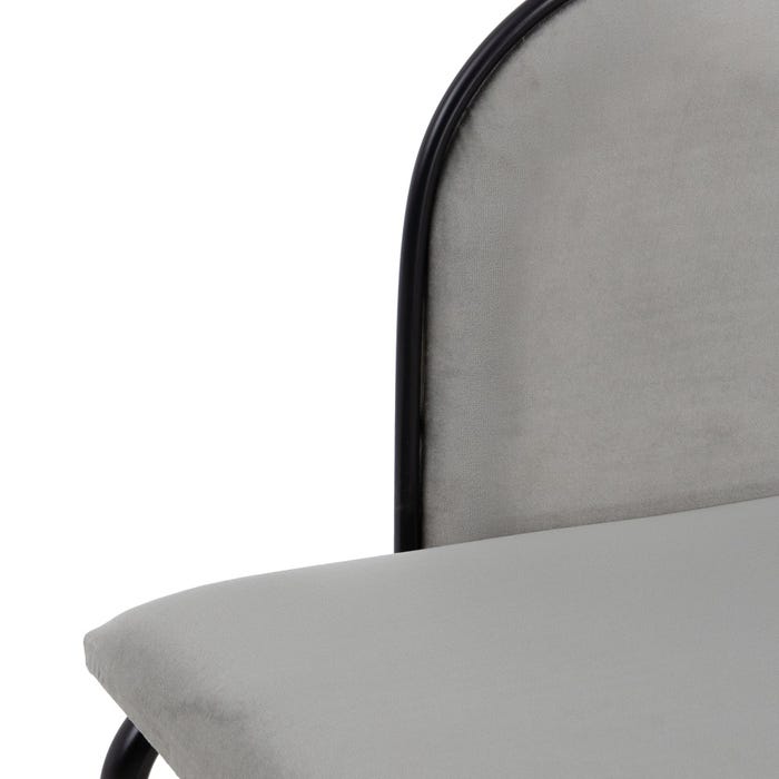 Banco de tecido de veludo cinza e metal 110 x 40 x 68 cm