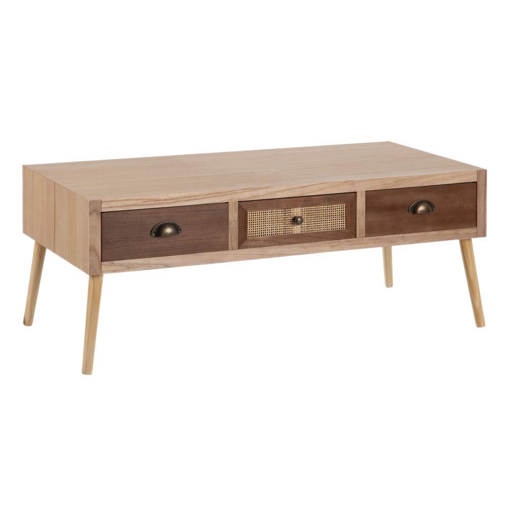 Mesa Centro Crema-Natural Madera-Ratán 110 X 50 X 43 Cm