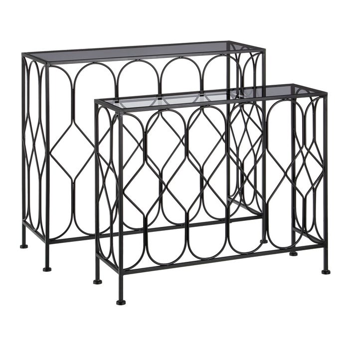 S/2 Consolas Negro Metal / Cristal 90 X 35 X 80 Cm